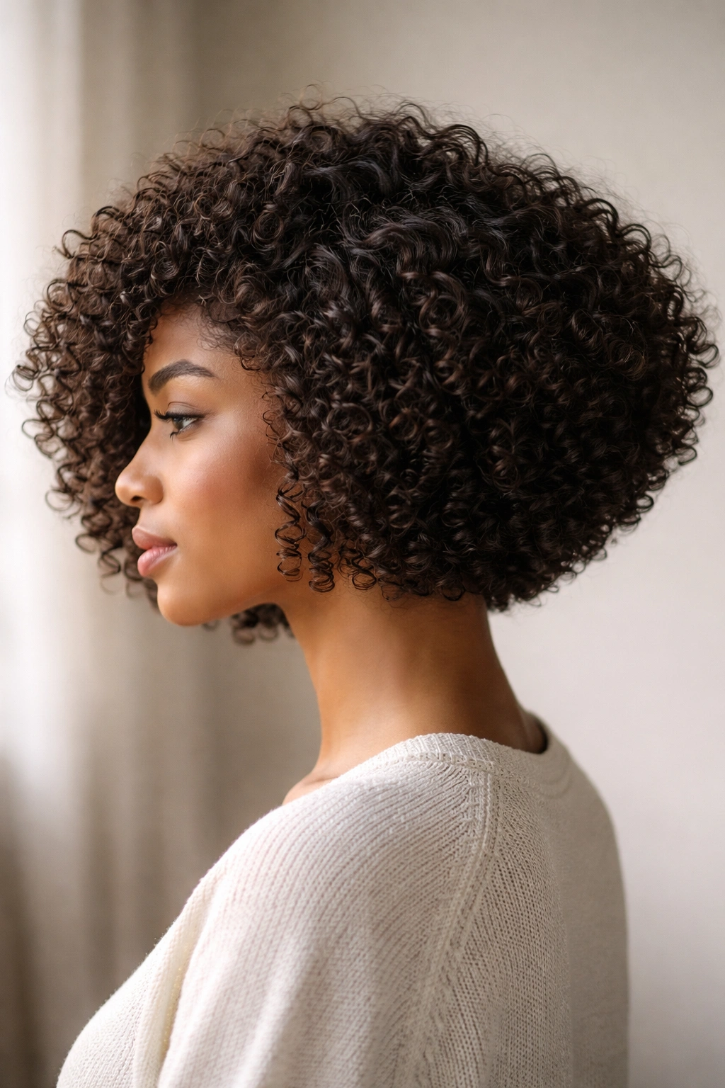 Soft A-line bob with diagonal shape on 3C curls