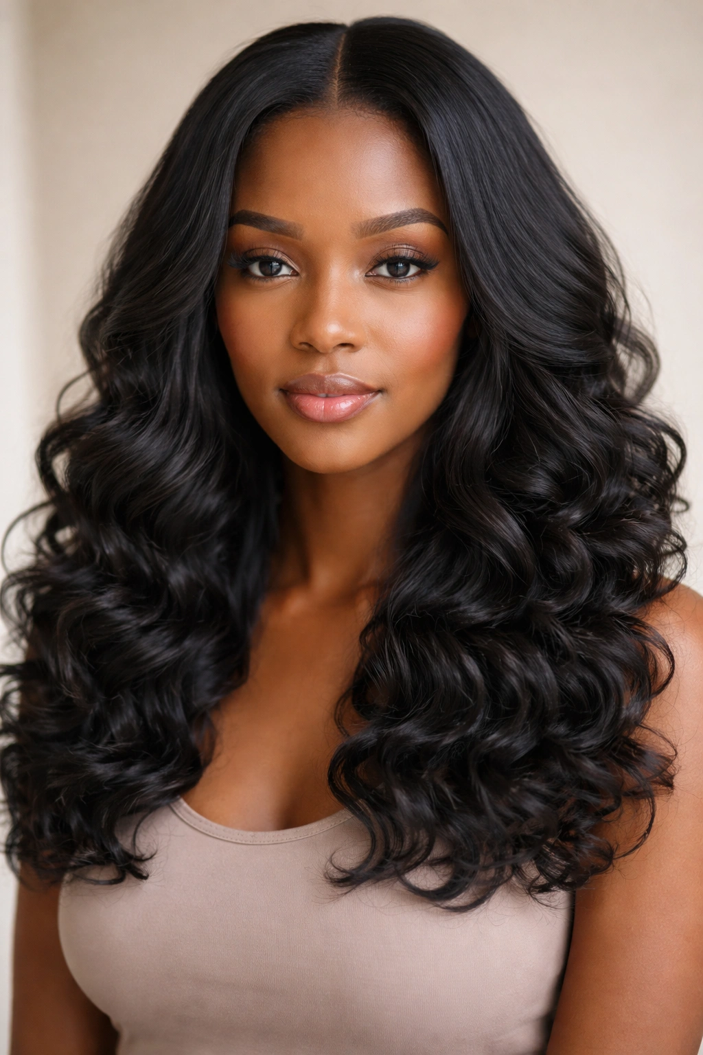 Close-up of center-parted clip-in curls blending with natural hair