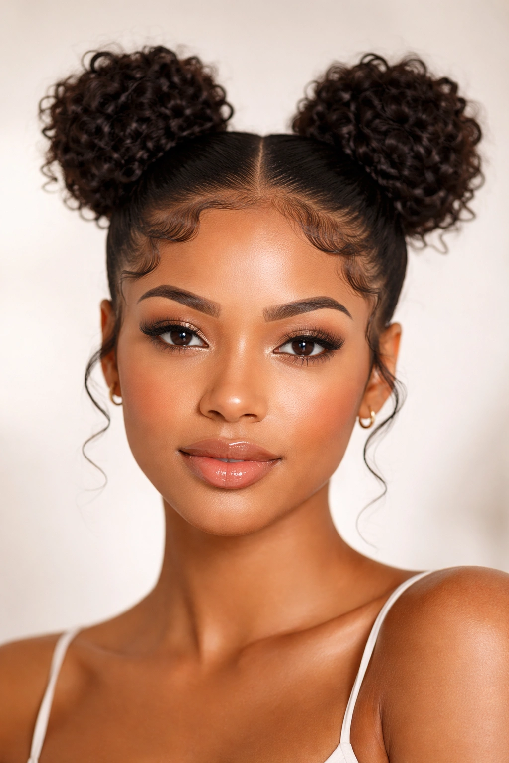 Space buns with sharp edge curves at the hairline