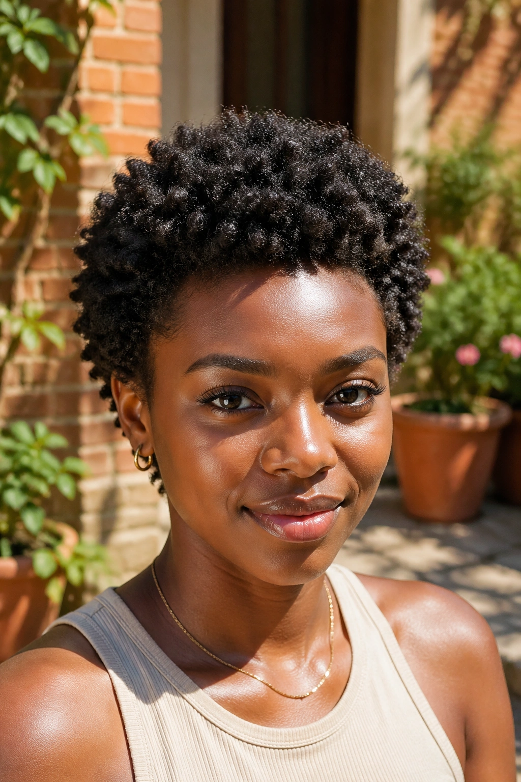Close-up of real person with sponge-defined coils in a coily fro
