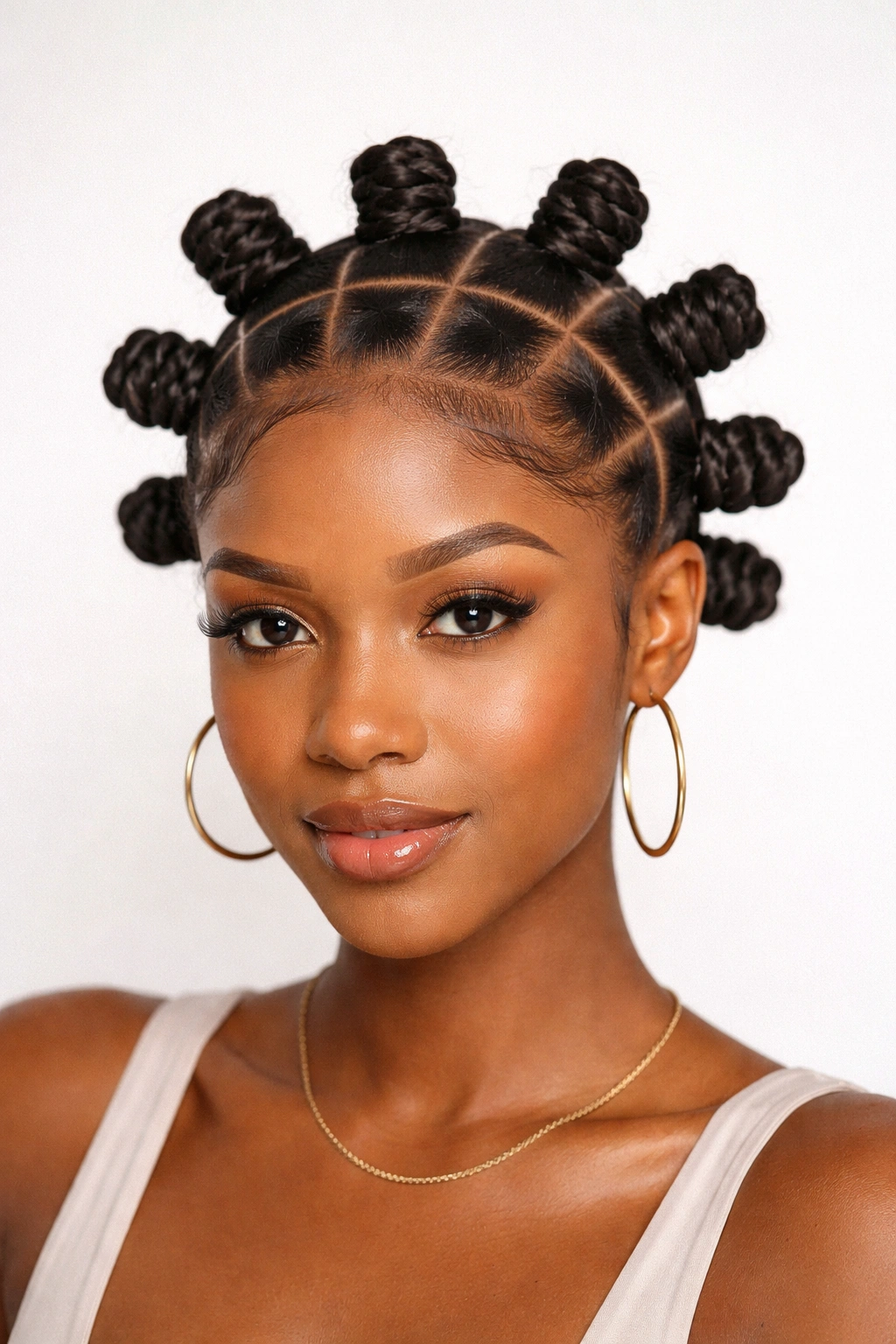 Square-Part Bantu Knots showing a neat grid pattern