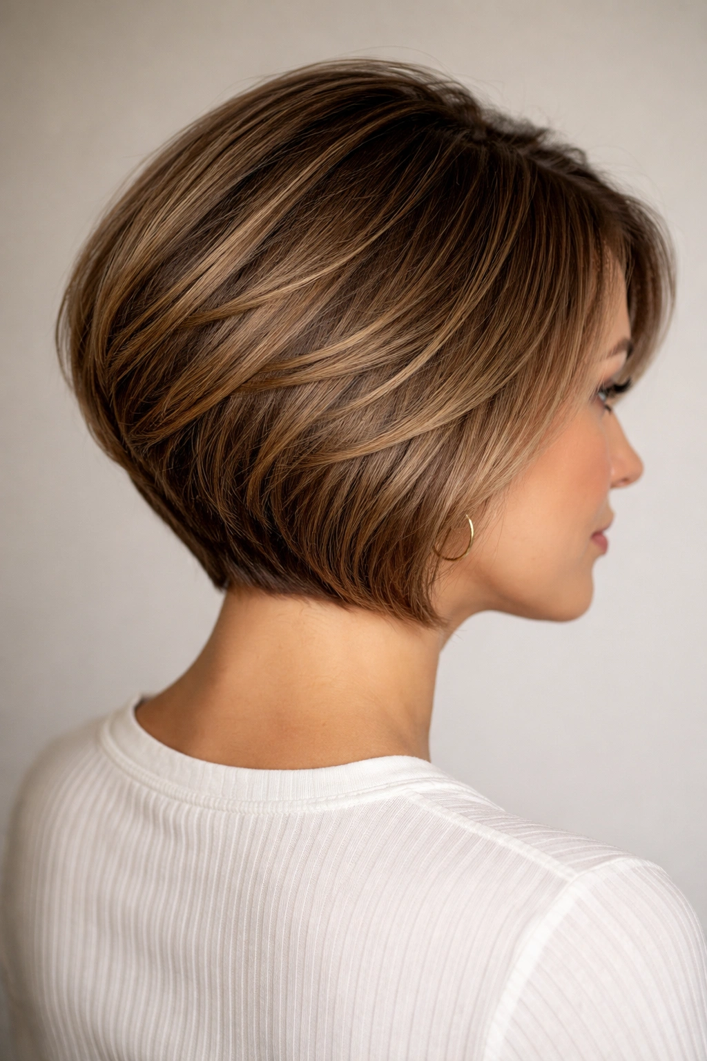 Portrait of a stacked bob with subtle back volume
