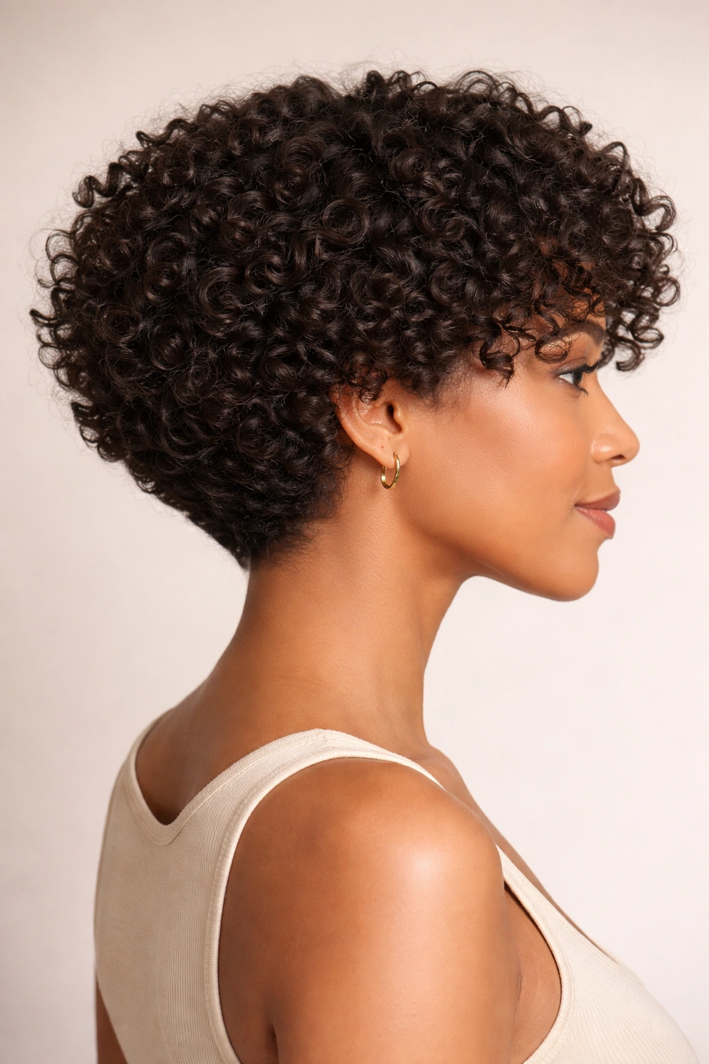 Stacked bob with lifted nape showing soft curved silhouette