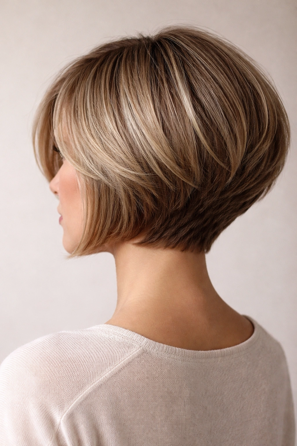 Stacked bob from the back showing nape graduation and crown lift