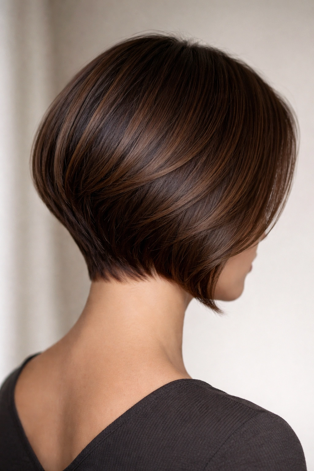 Stacked Bob With a Smooth Nape: rounded nape silhouette and sleek stacked layers