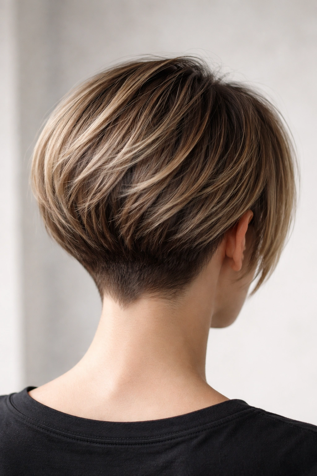 Back view of a bob with stacked layers and hidden undercut at the nape