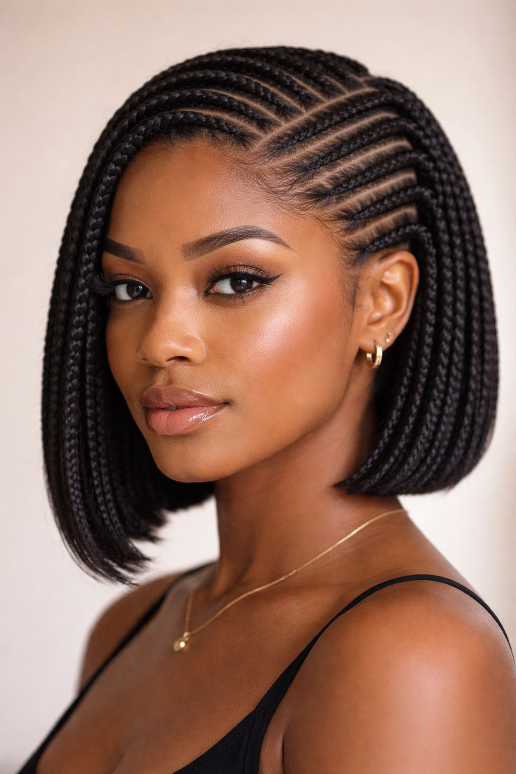 Stitch braid bob showing clean straight rows along the scalp