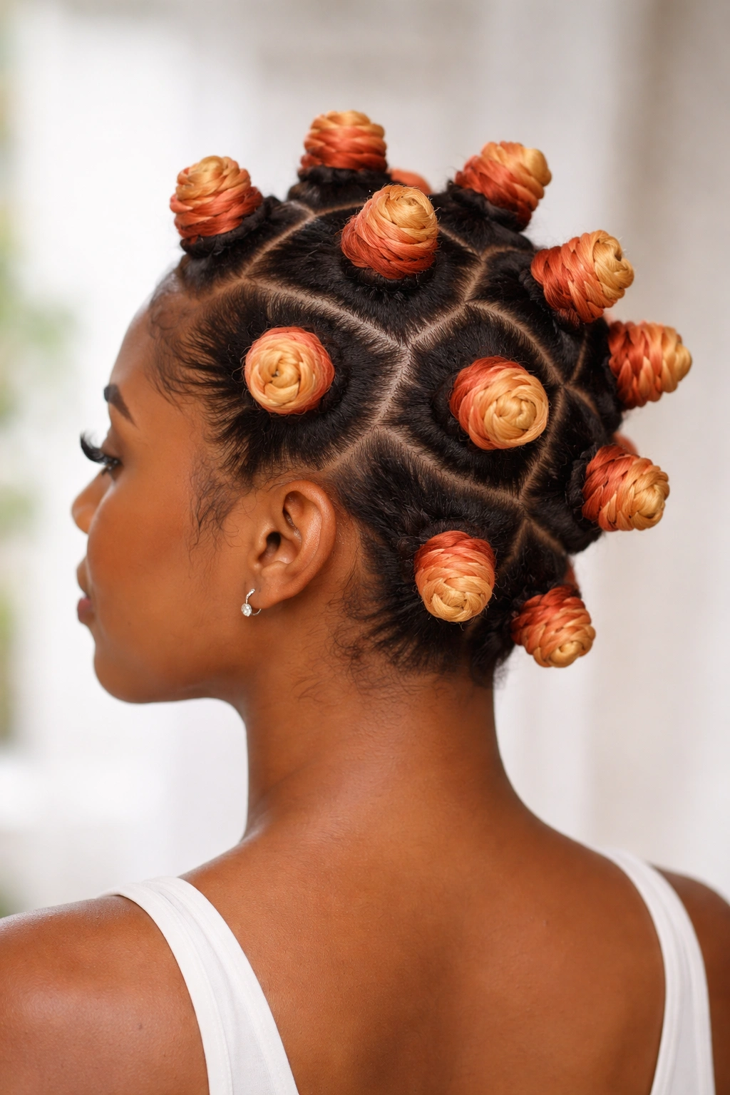 Sunset ombre knots on a bob with peach coral gold tones