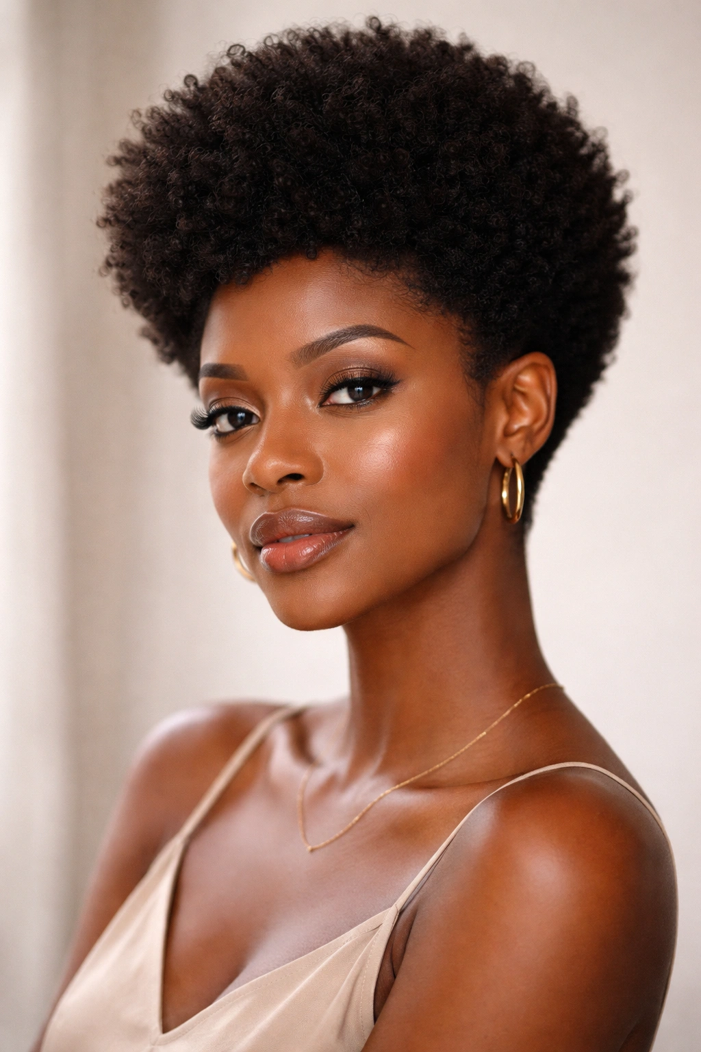 Close-up portrait of a tapered Afro highlighting cheekbones