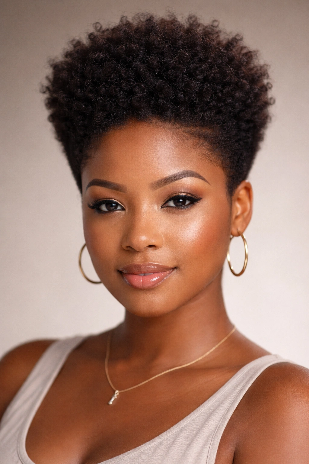 Close-up of a tapered afro with a lifted crown and tapered sides on a round face