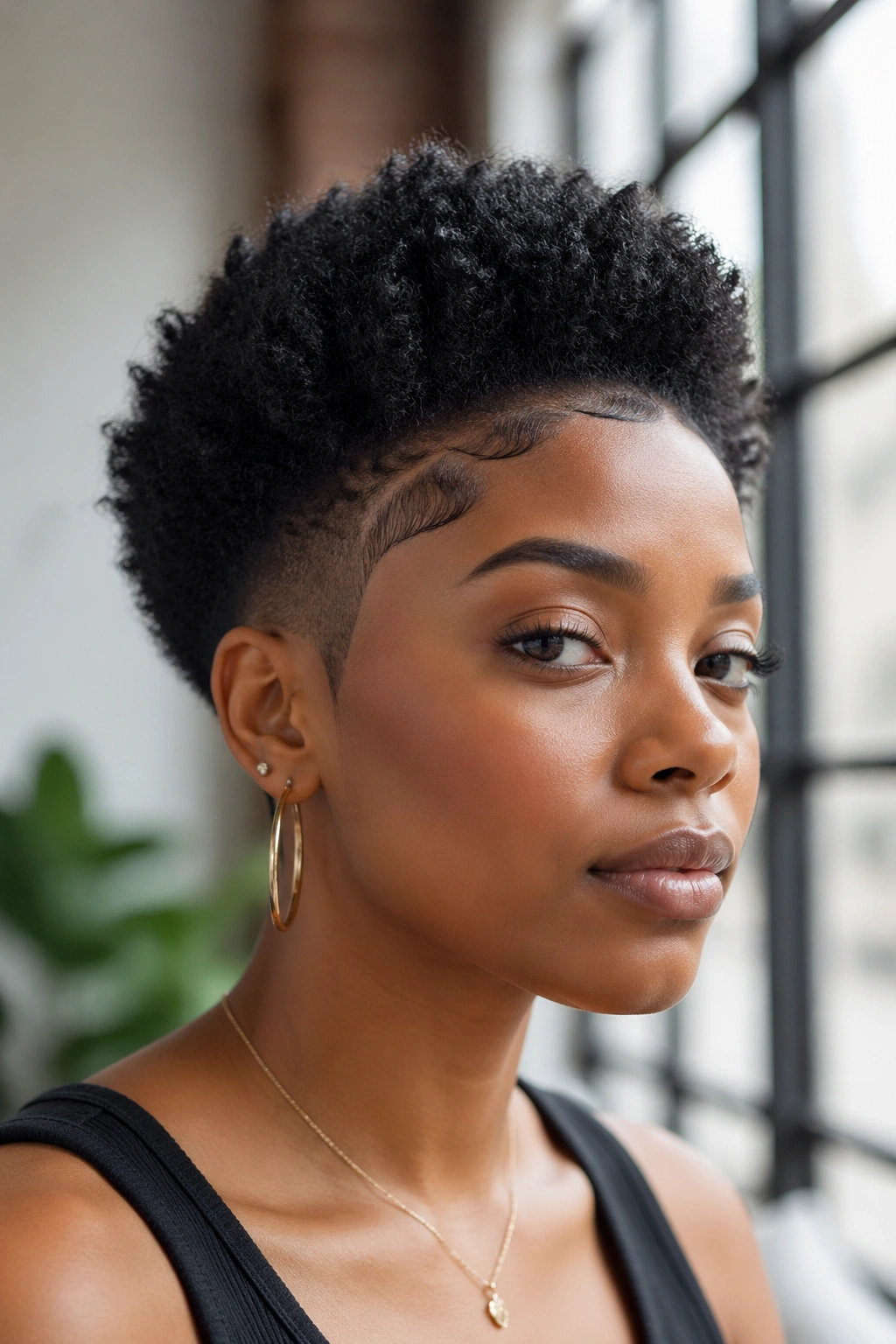 Close-up of a real person with a tapered Afro and sculpted edges
