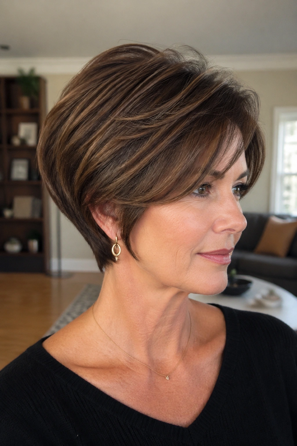 Real woman with a tapered bob for thick hair