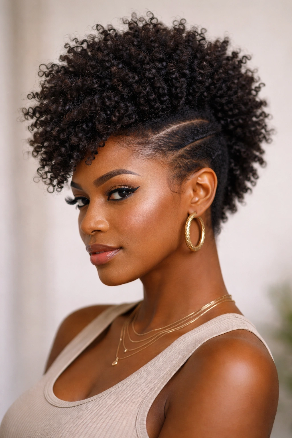 Tapered frohawk crochet with crown fullness and shaved-like sides