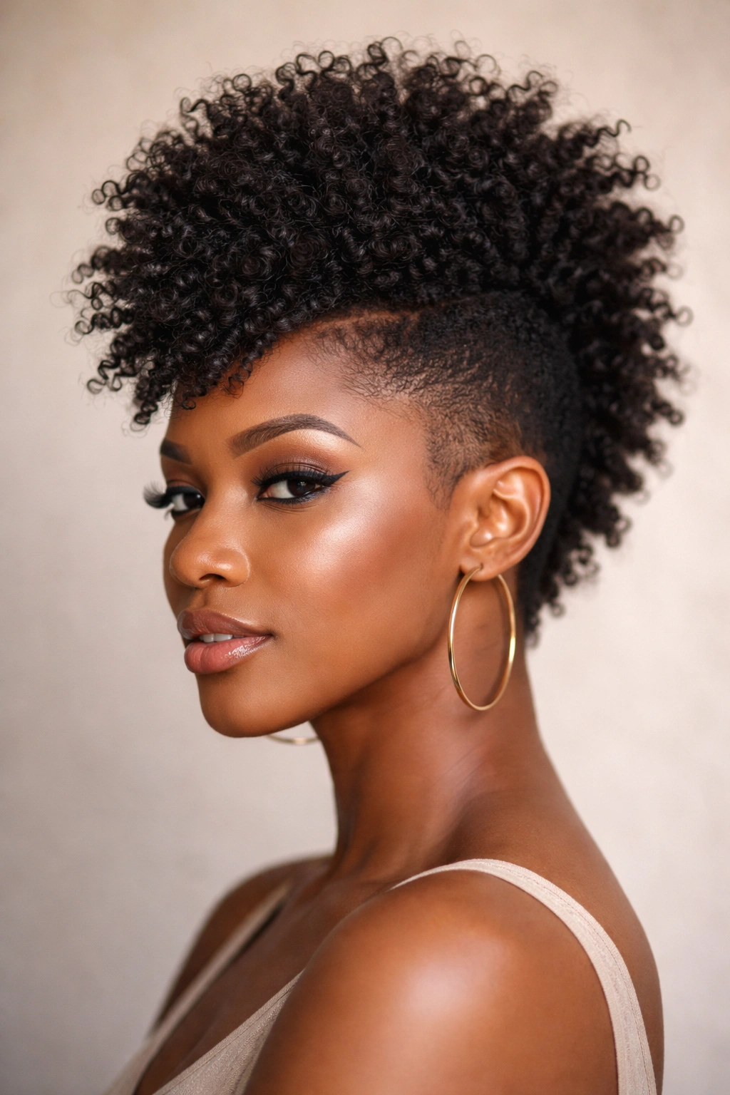 Close-up of a tapered frohawk on short natural hair with tapered sides
