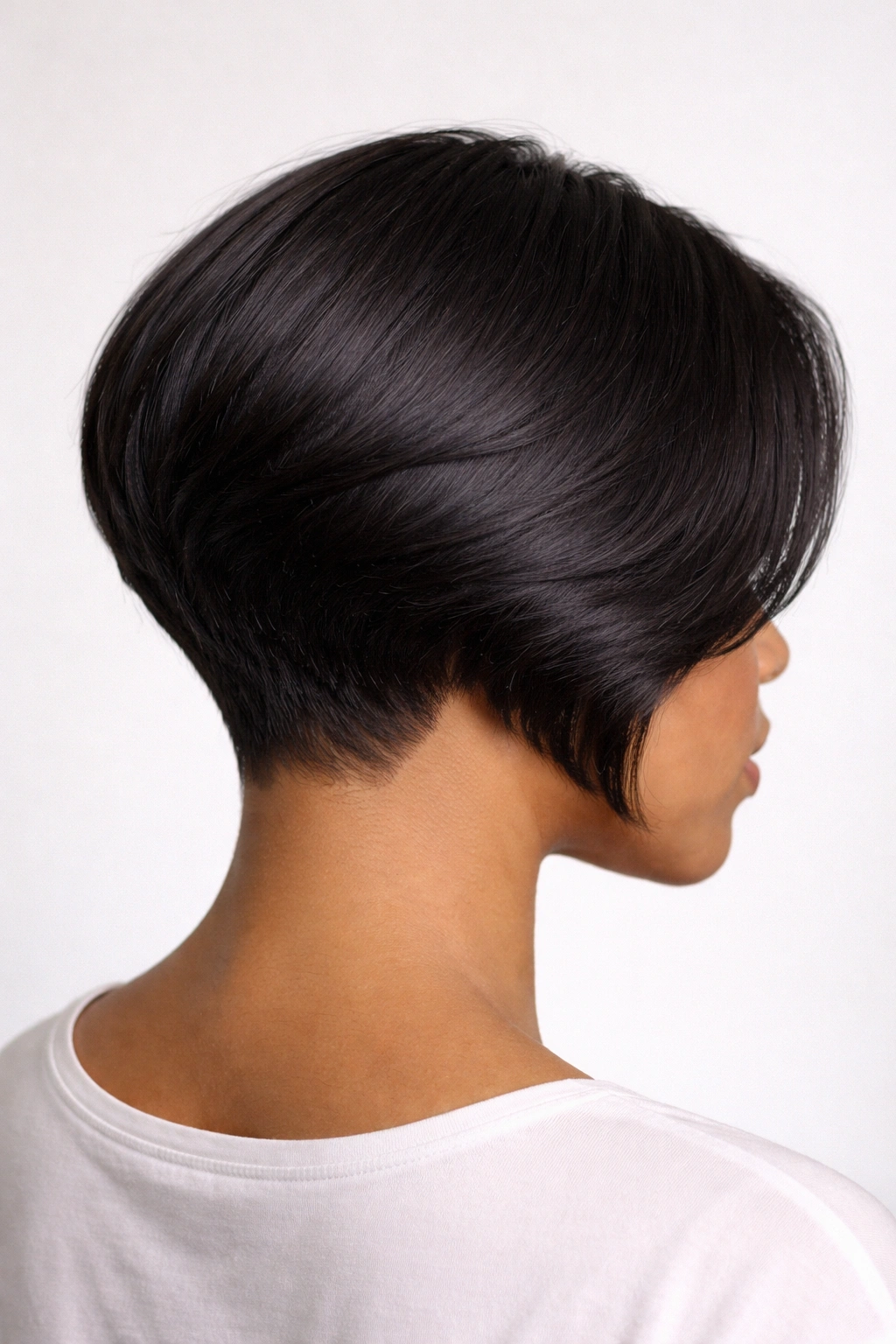 Tapered nape bob showing neck-hugging back and gradual lengthening to sides
