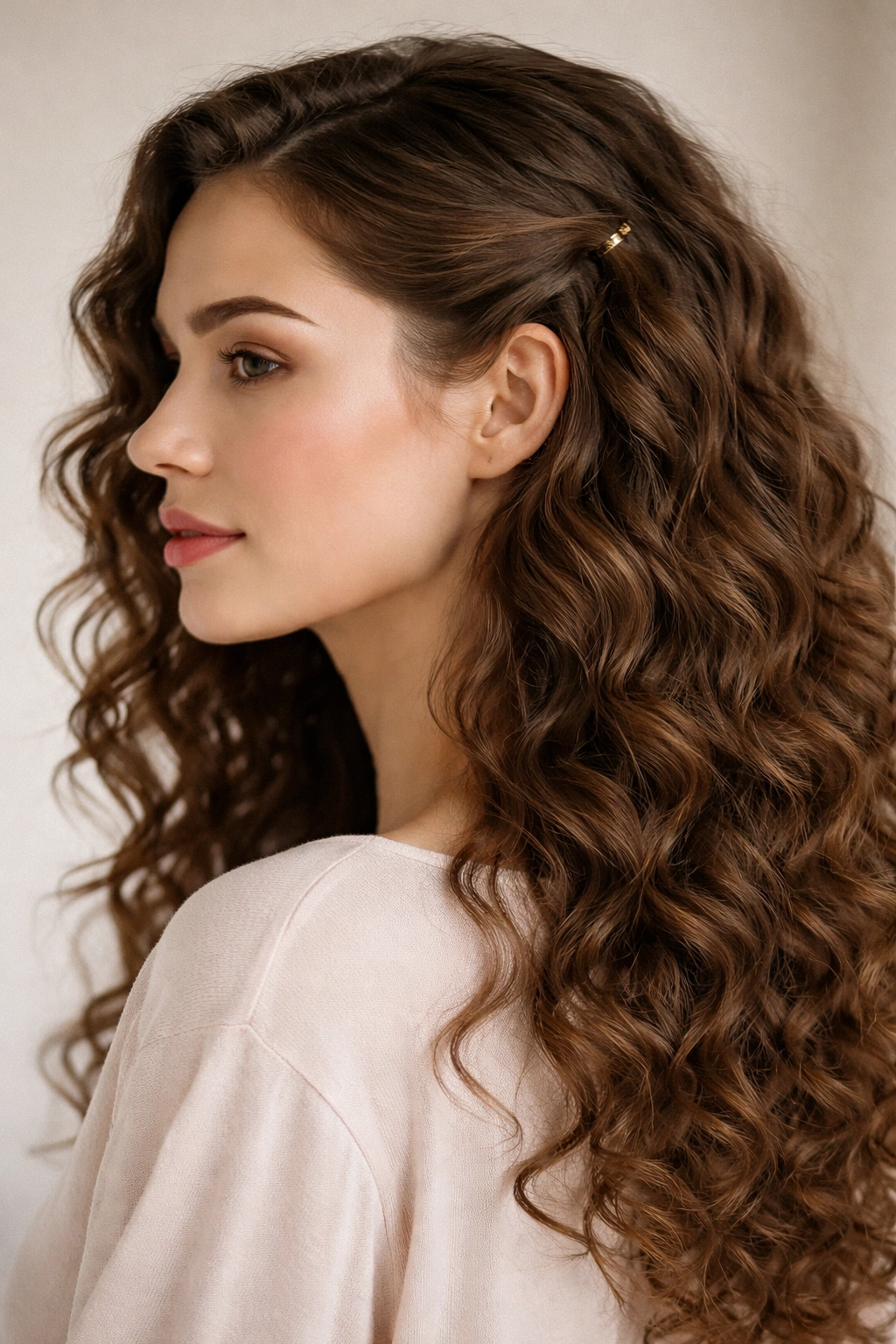 Temple tuck hairstyle with hair tucked behind temples