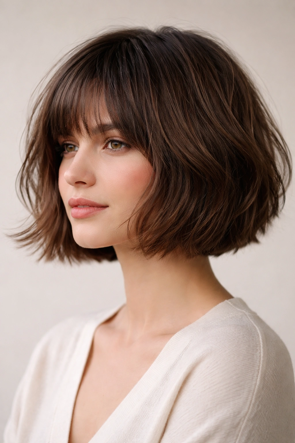 Textured French bob for thick hair with internal shaping and a solid outer edge