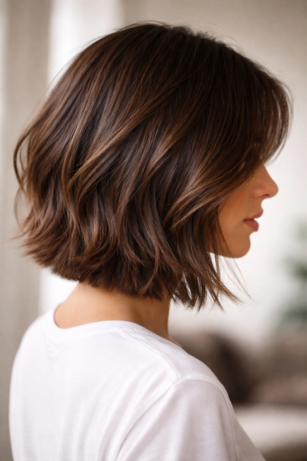 Dense long bob with internal weight removal showing lighter underlayers