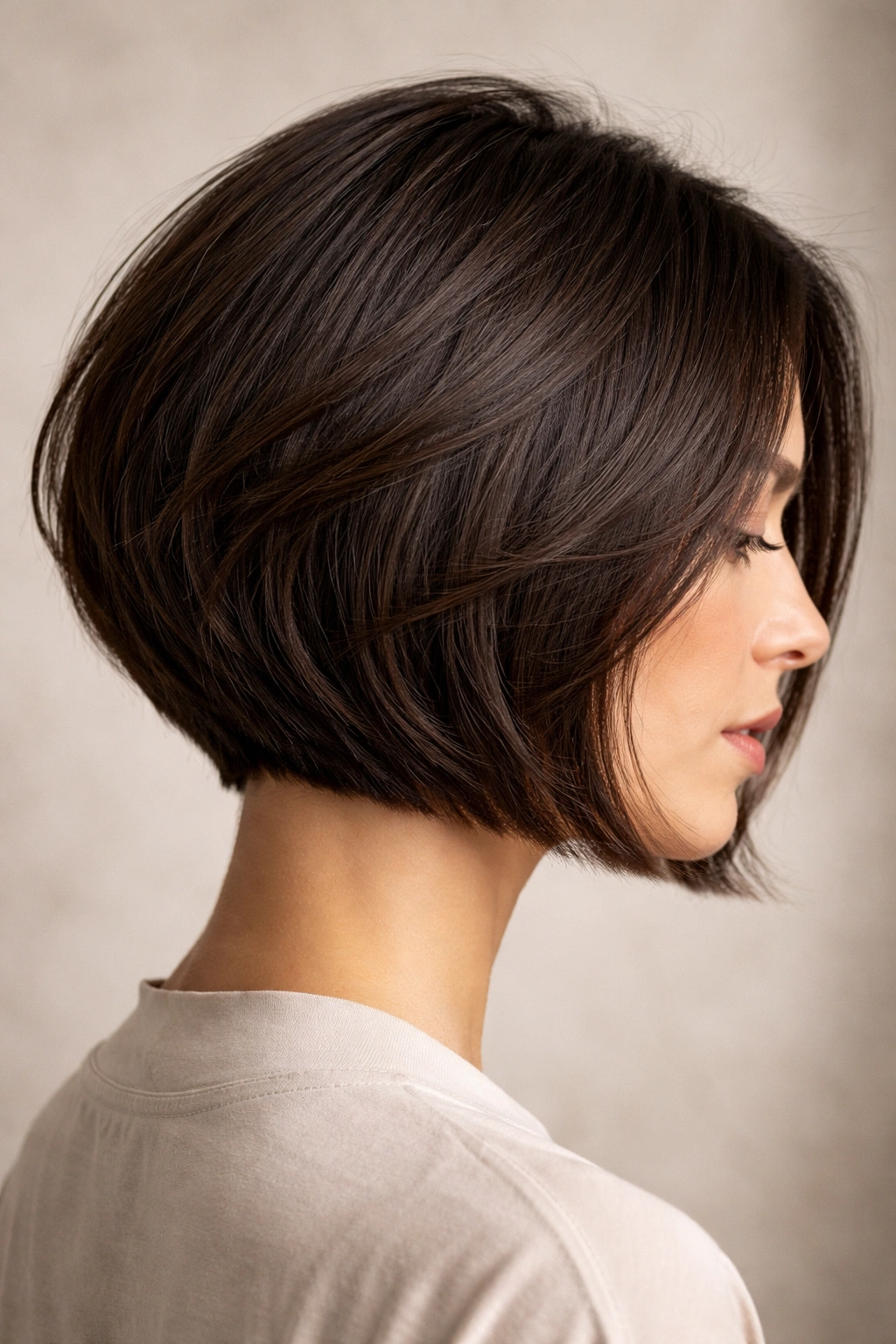 Thick-hair razor bob with internal weight removal showing strong outer edge.