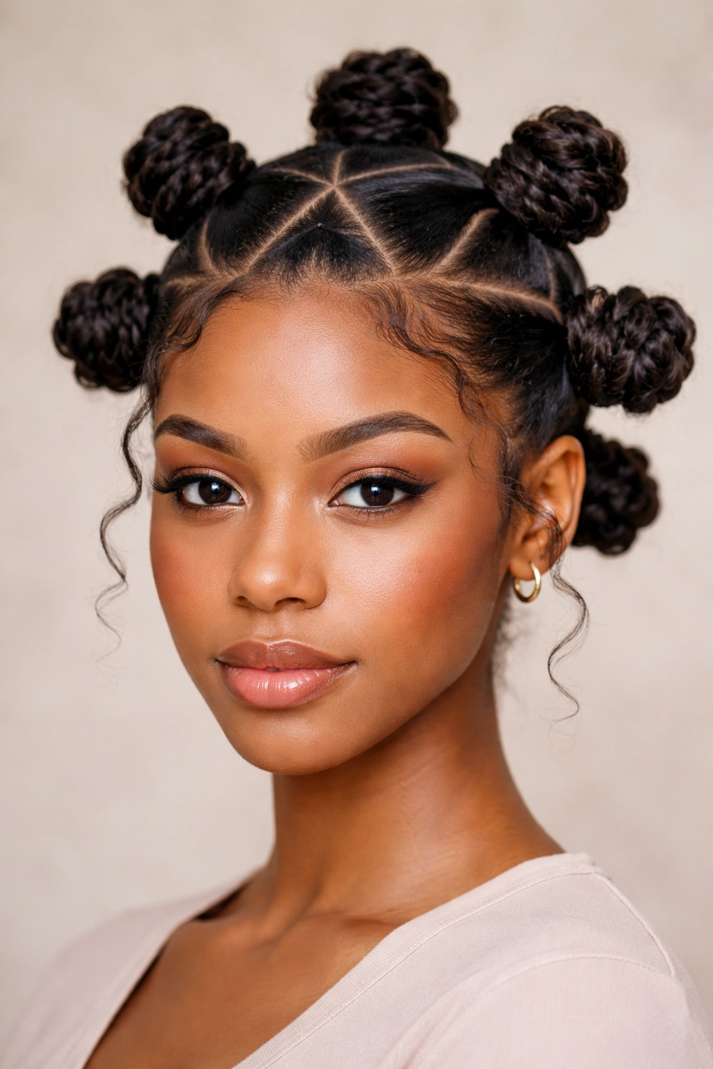 Close-up of triangle-part Bantu knots with triangular part lines
