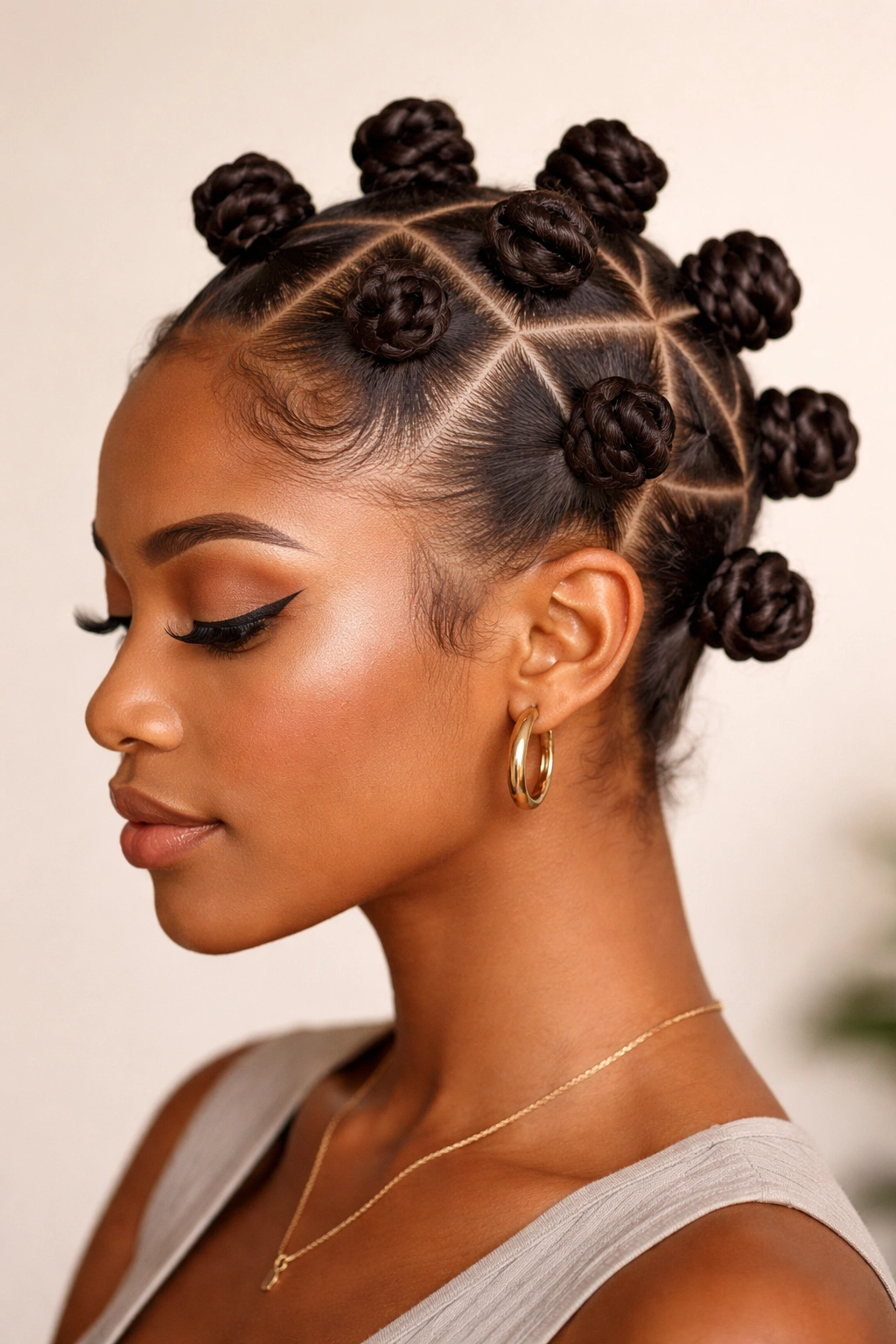 Triangle-Part Bantu Knots showing triangular part lines