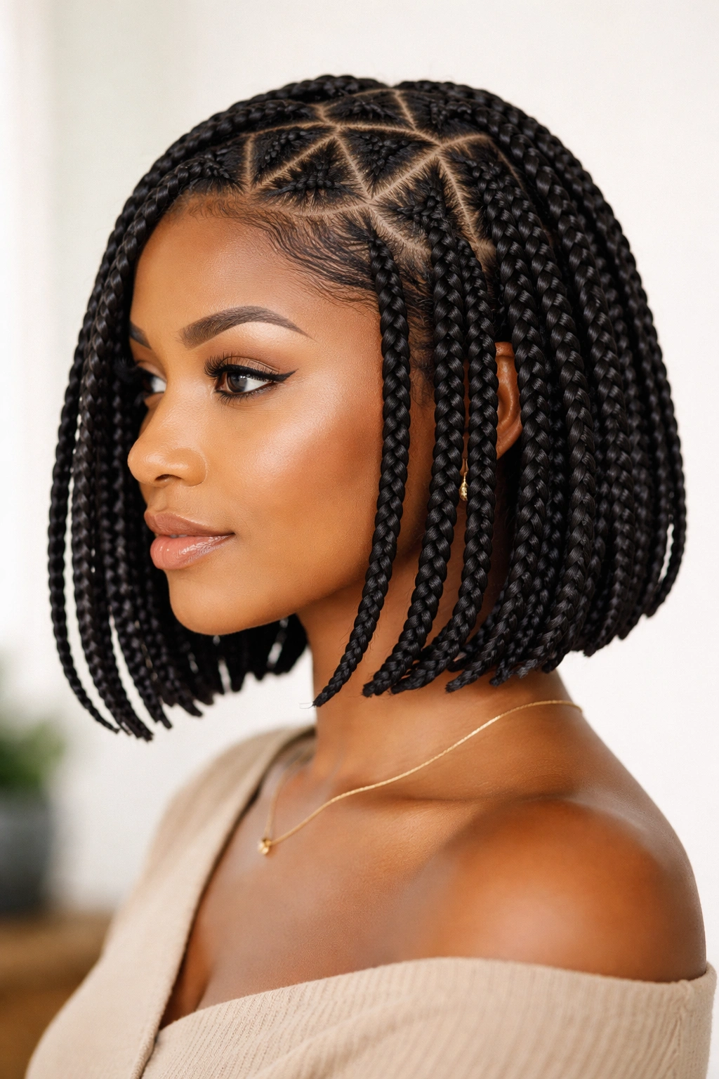 Bob braids with a triangle-part graphic scalp pattern