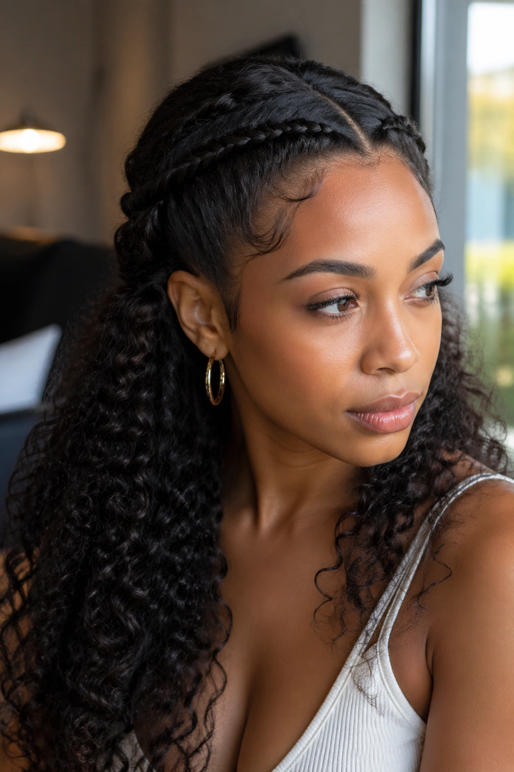 Close-up of Twist-Crown Style with two flat twists across the crown on a real person.