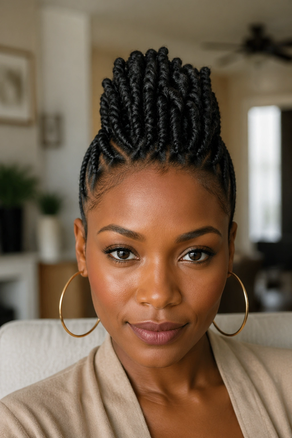 Real woman with twist mohawk showing hidden pins