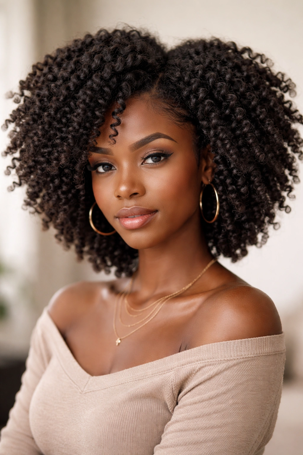 Twist-out afro showing defined curl pattern and lifted roots