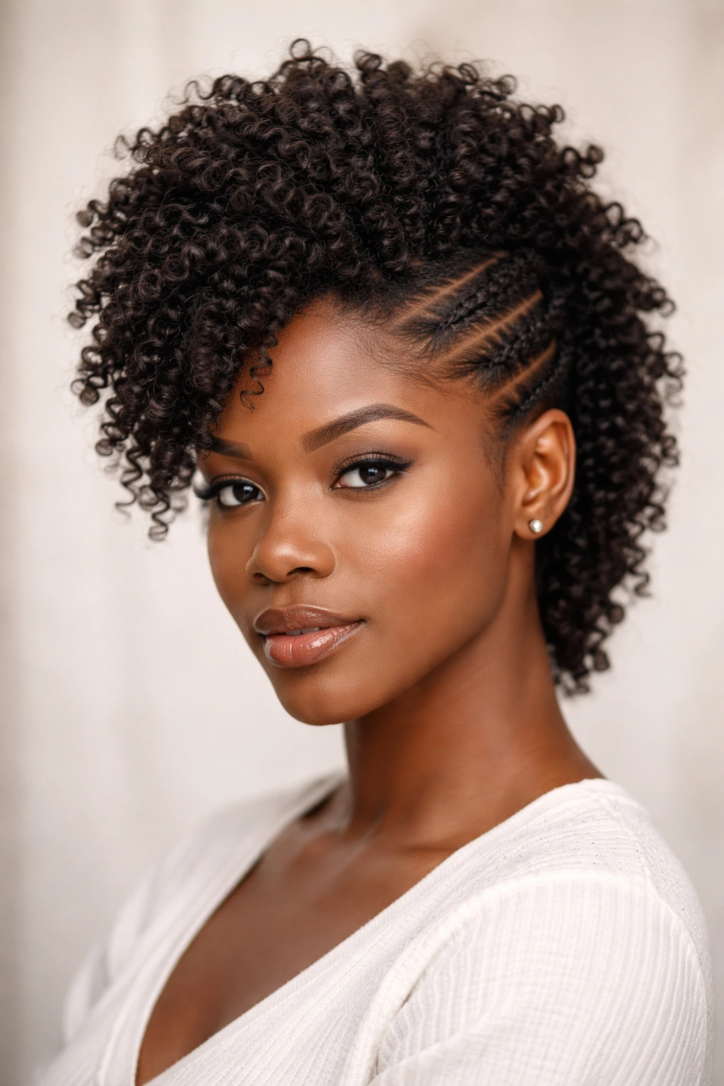 Front view of twist-out Afrohawk with sharp partings