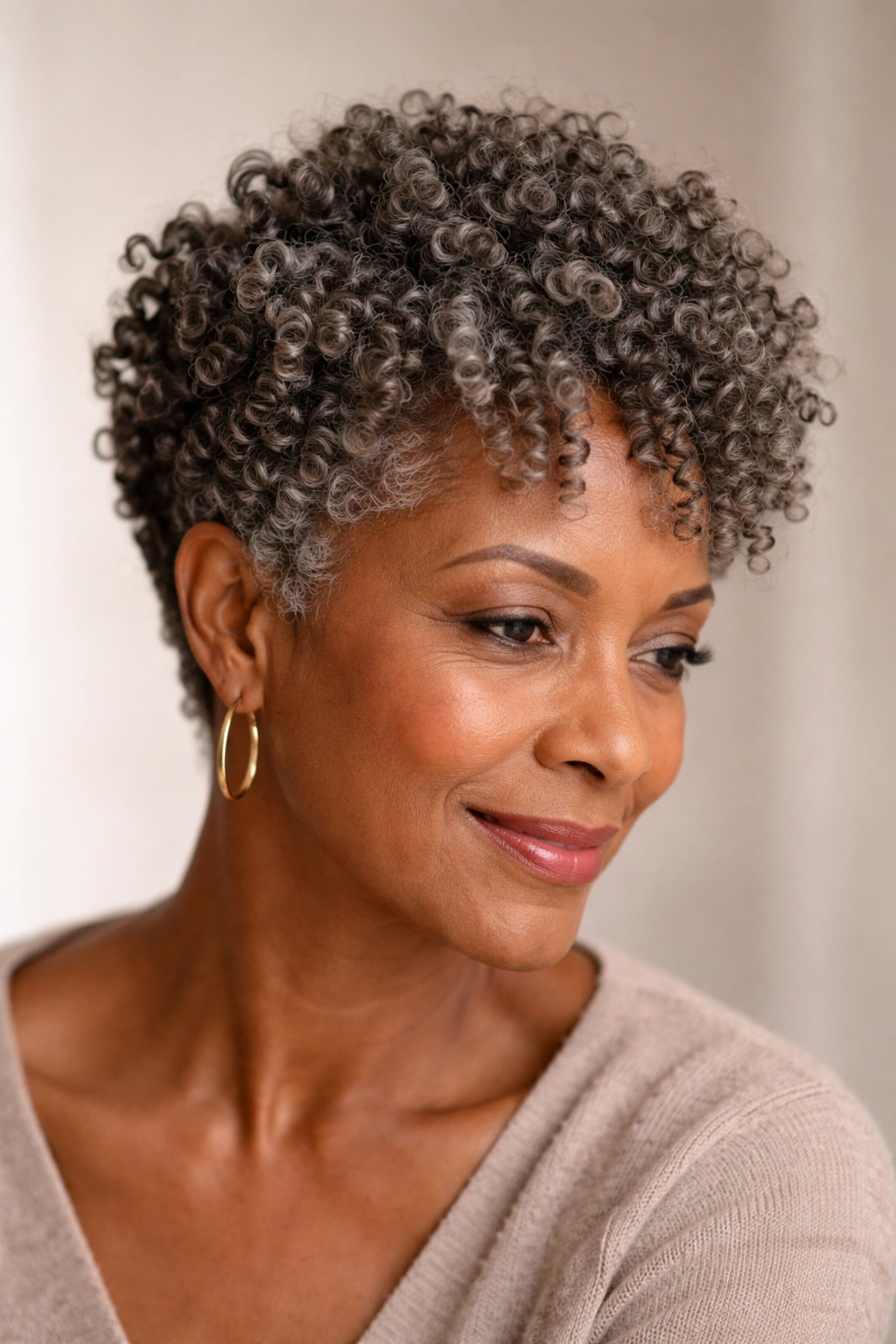 Close-up of twist-out on a cropped cut with defined curls