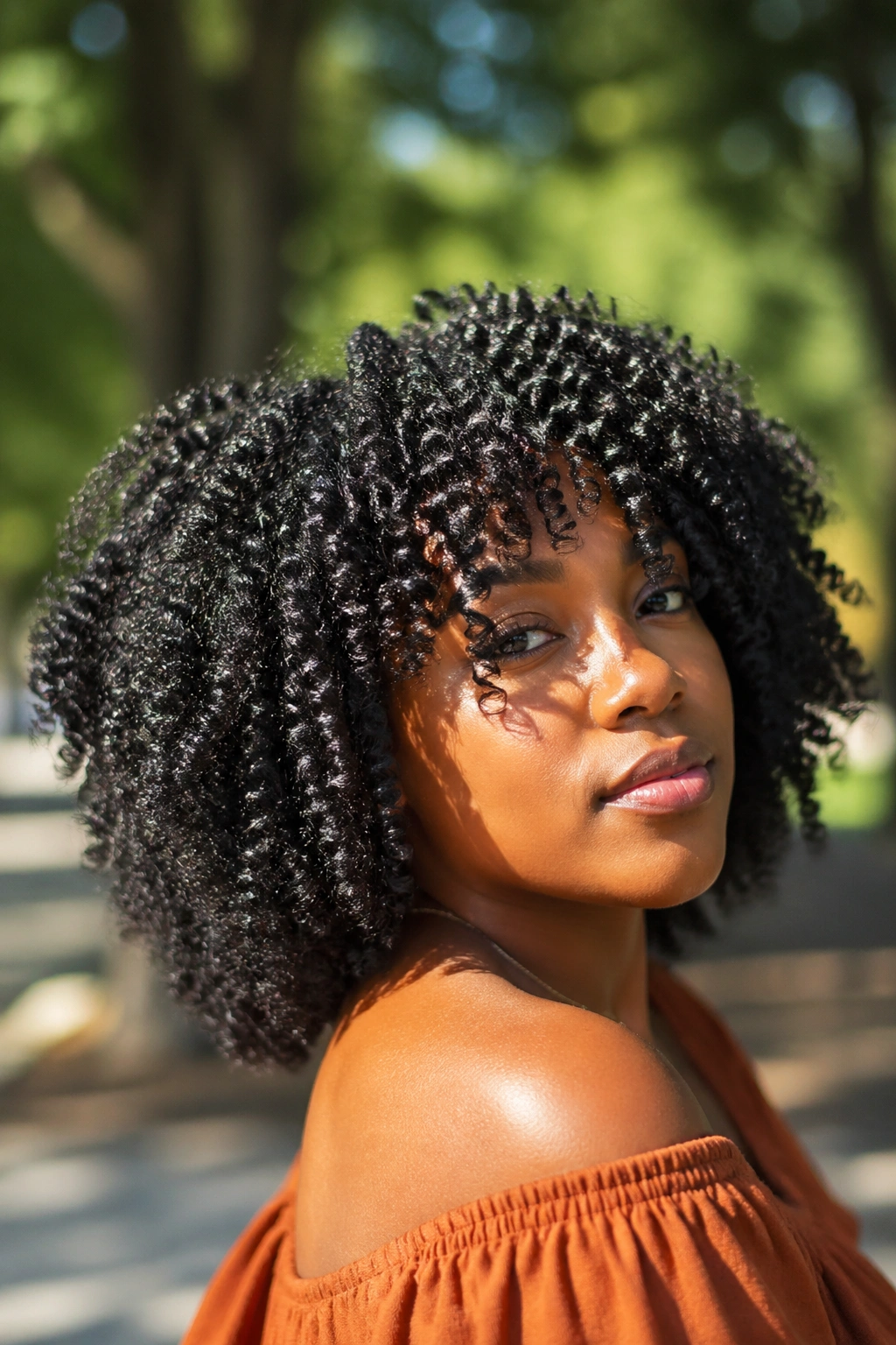 Close-up of a real woman with a twist-out showing defined curls