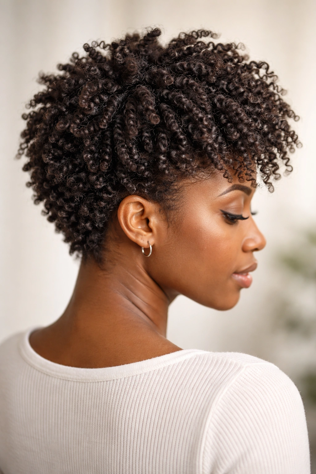 Defined curls after twist-out from stretched set, showing lift and texture