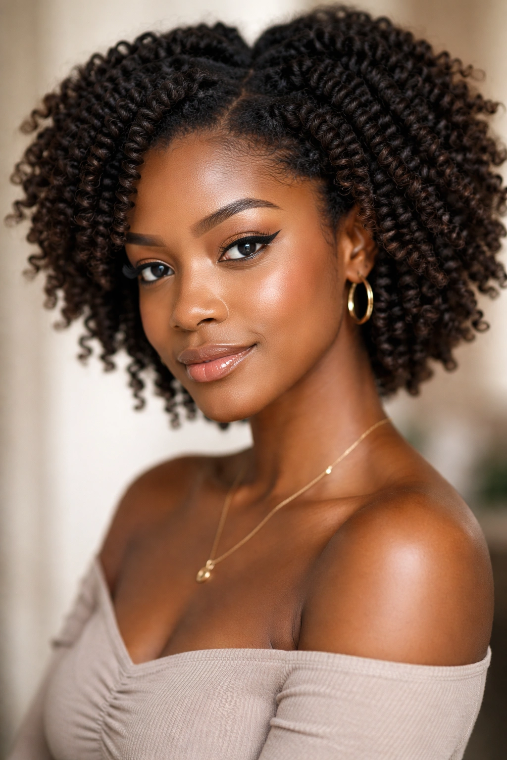 Twist-out fro with soft definition showing defined ridges and slight separation