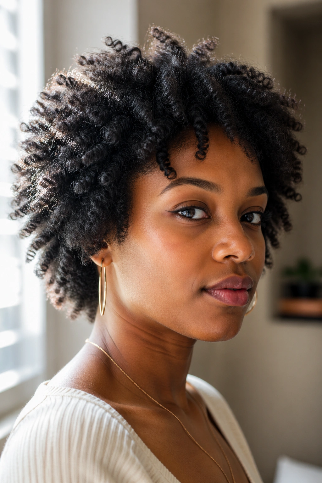 Real person with twist-out fro showing defined textured curls.