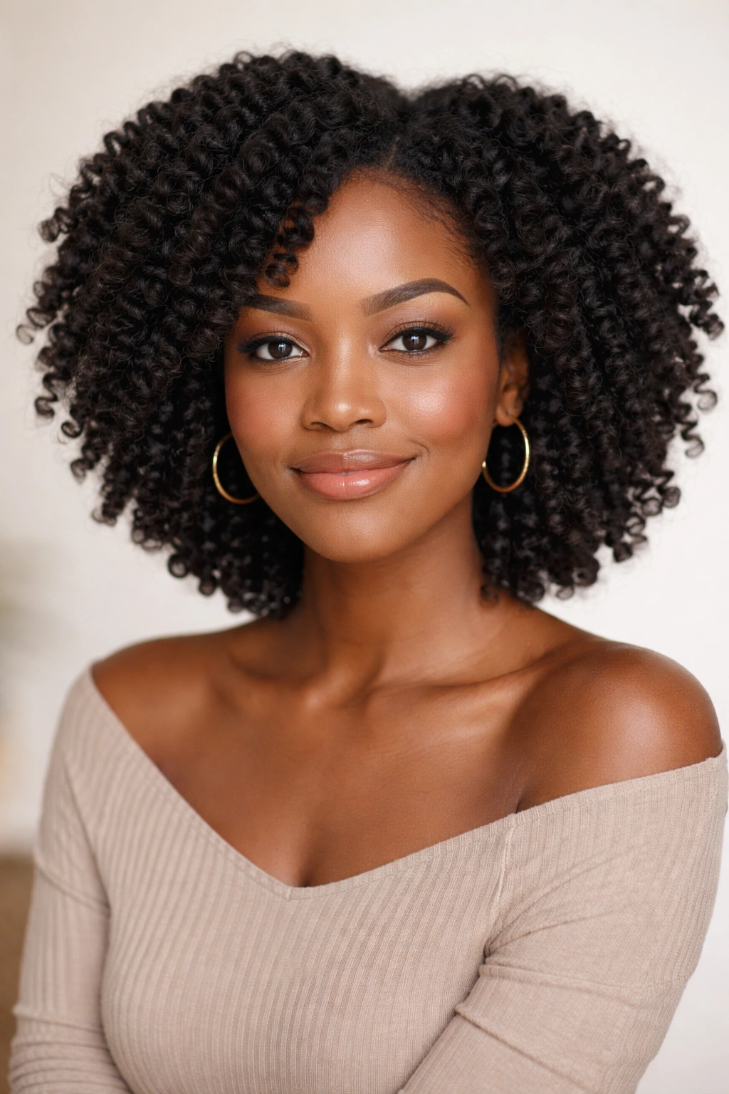 Portrait of a person with a twist-out hairstyle showing soft volume