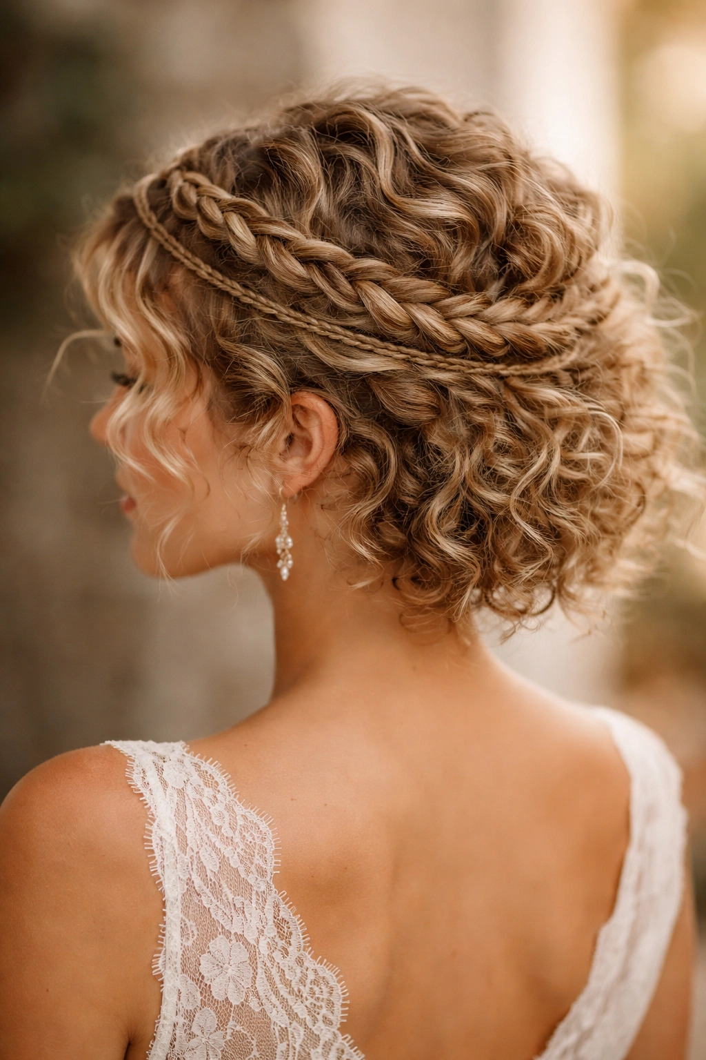 Twisted crown with tiny braids on short curly hair