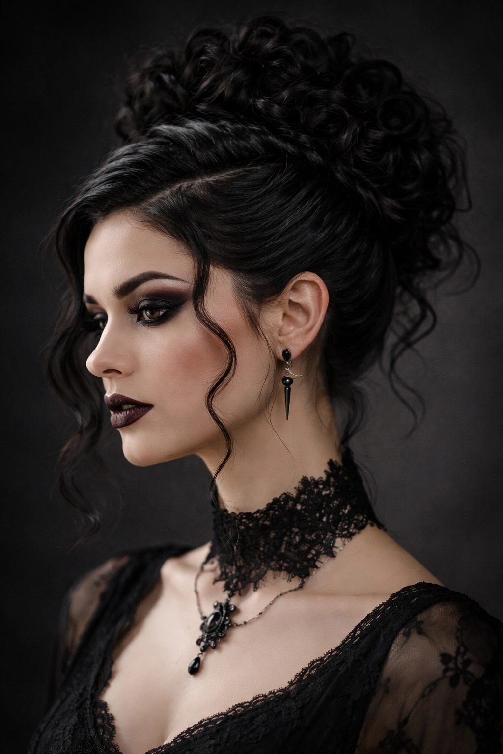 Gothic twisted halo updo with flat-pinned sides