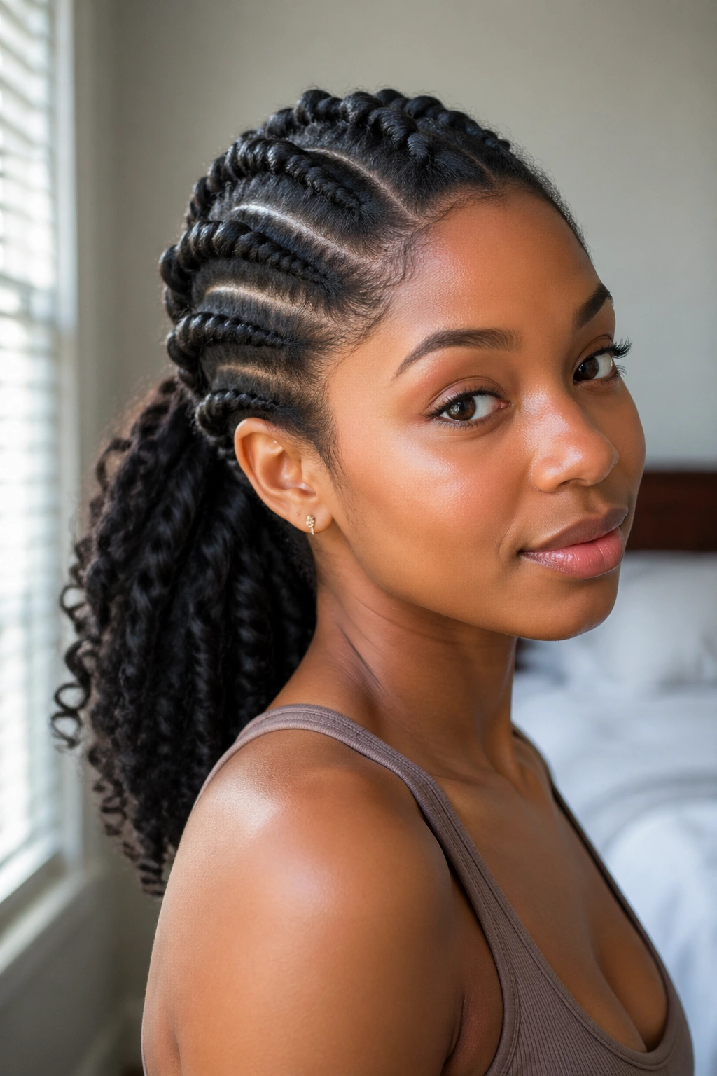 Real person with a twisted ponytail showing textured twists