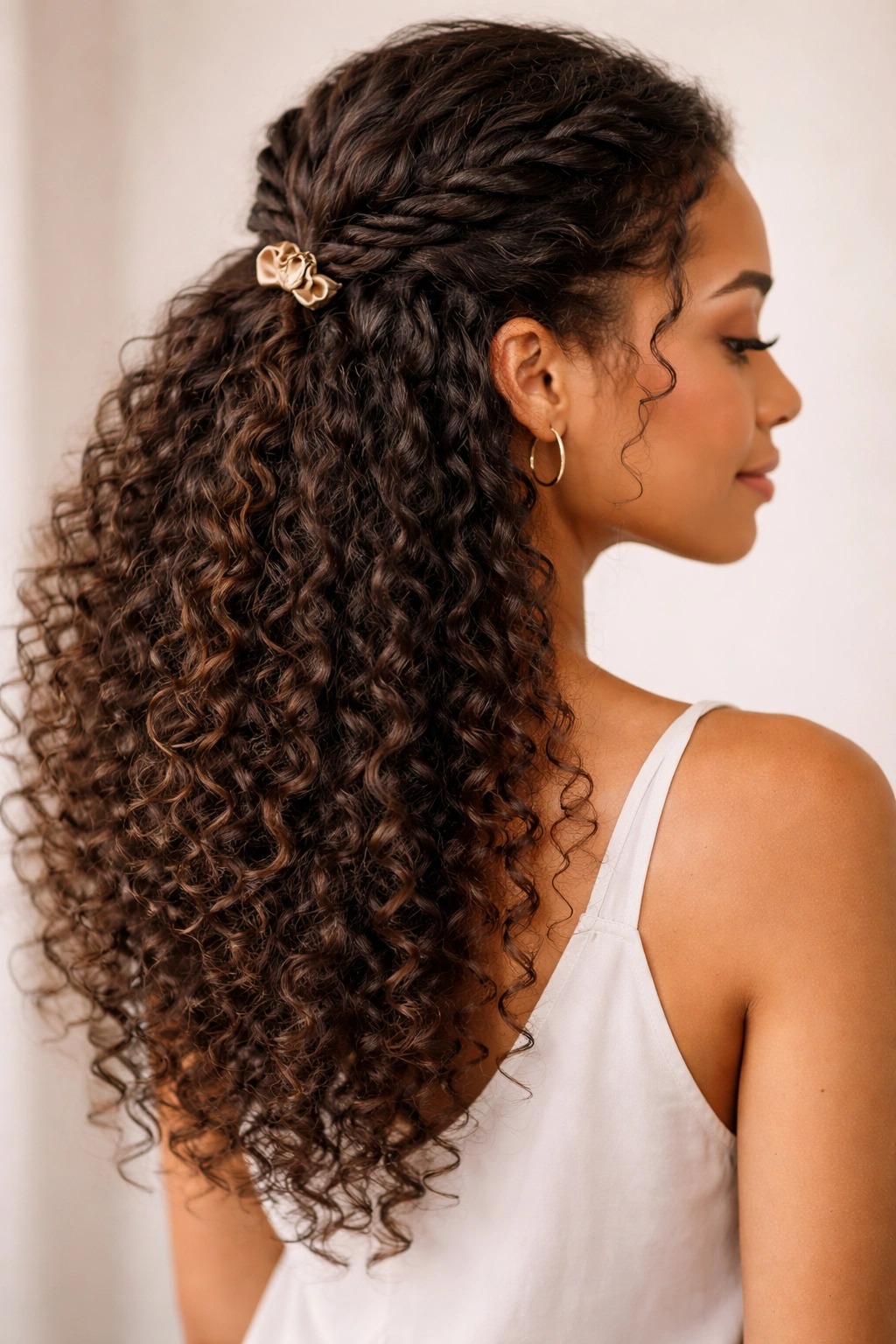 Two-strand twists half-up style on curly hair