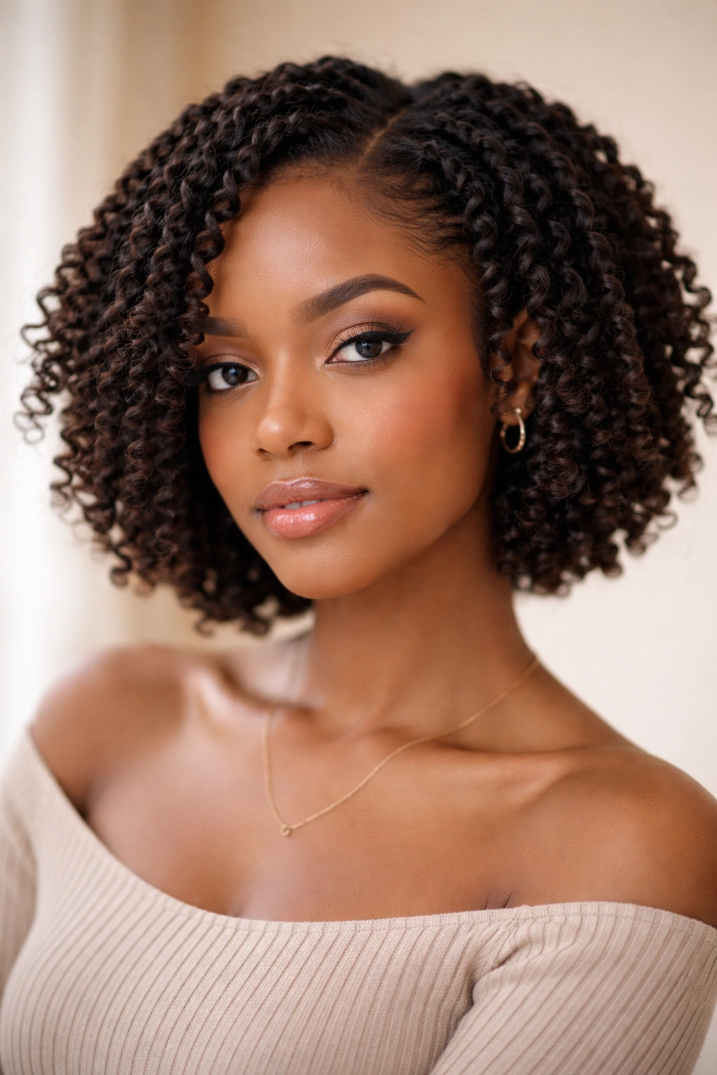 Short bob with two-strand twists showing defined coils and movement.
