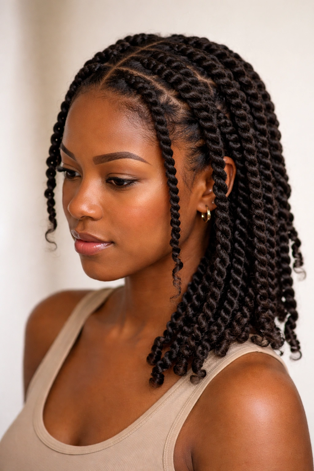 Close-up of afro hair with neat medium-sized two-strand twists