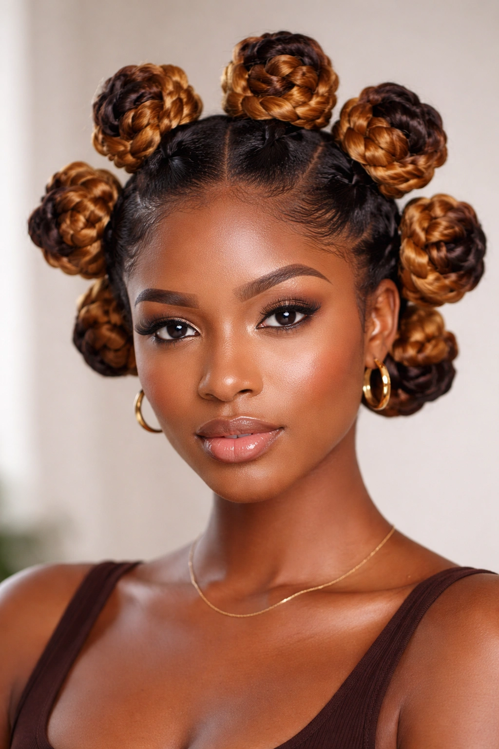 Close-up of Two-Tone Color Bloom knots showing contrasting colors on natural hair