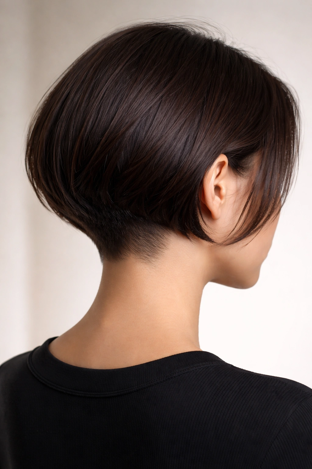 Back view of a jaw-length bob with a hidden nape undercut and clean front line