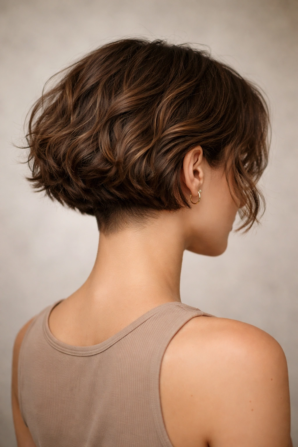 Undercut bob with nape shaved showing contrast with top waves