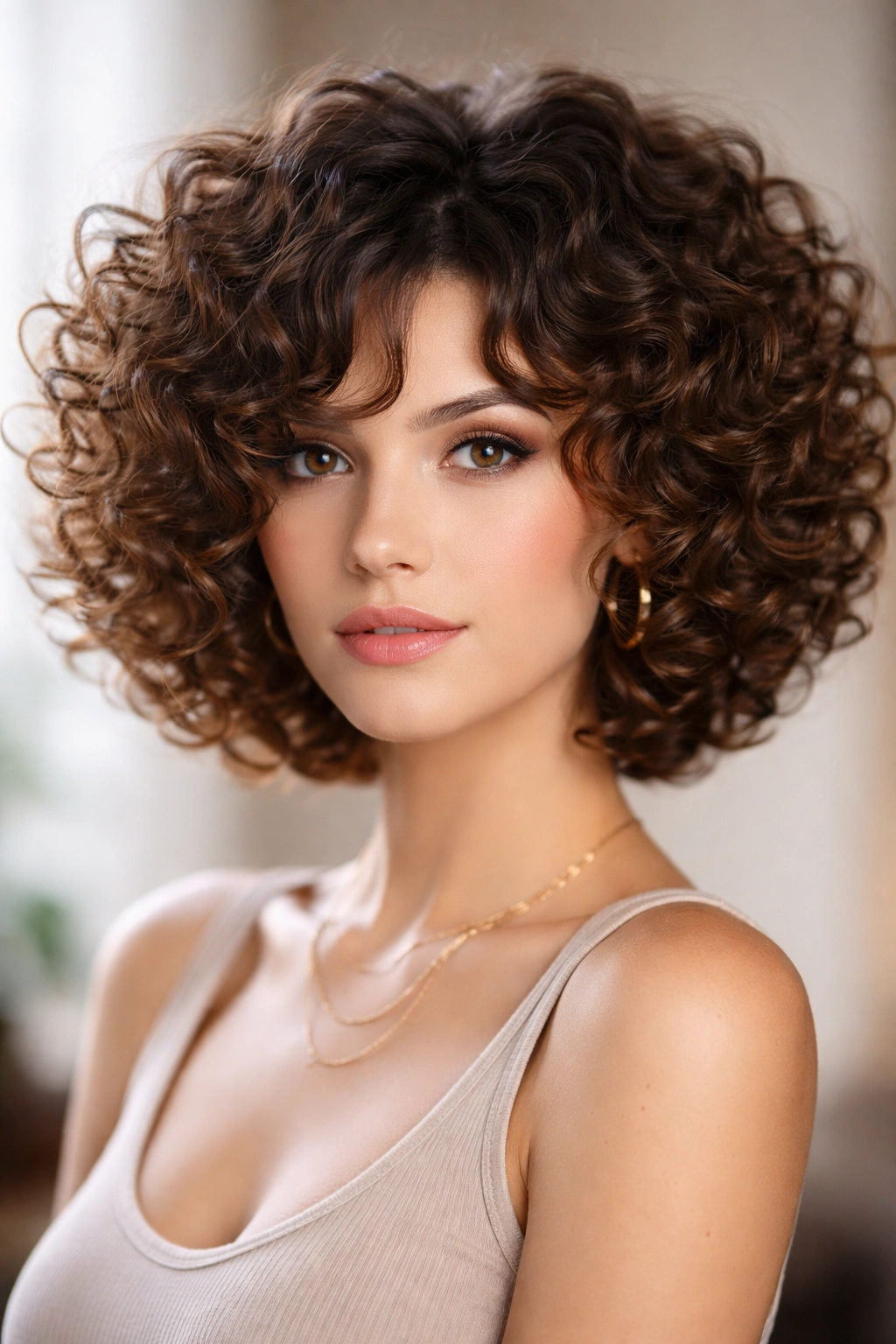 Head-and-shoulders view of a voluminous round curly bob