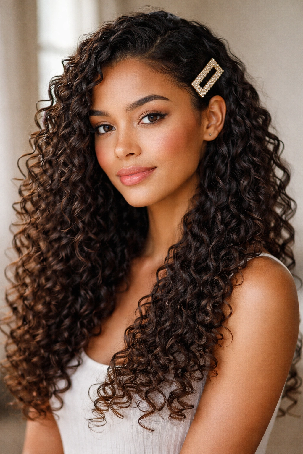 Wash-and-go curls with a single clip at the side