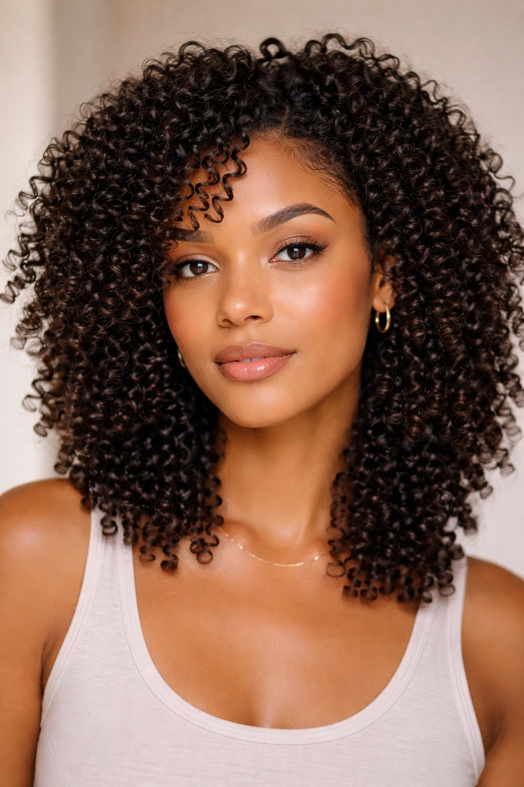 Close-up of defined 3B-3C curls with a wash-and-go look