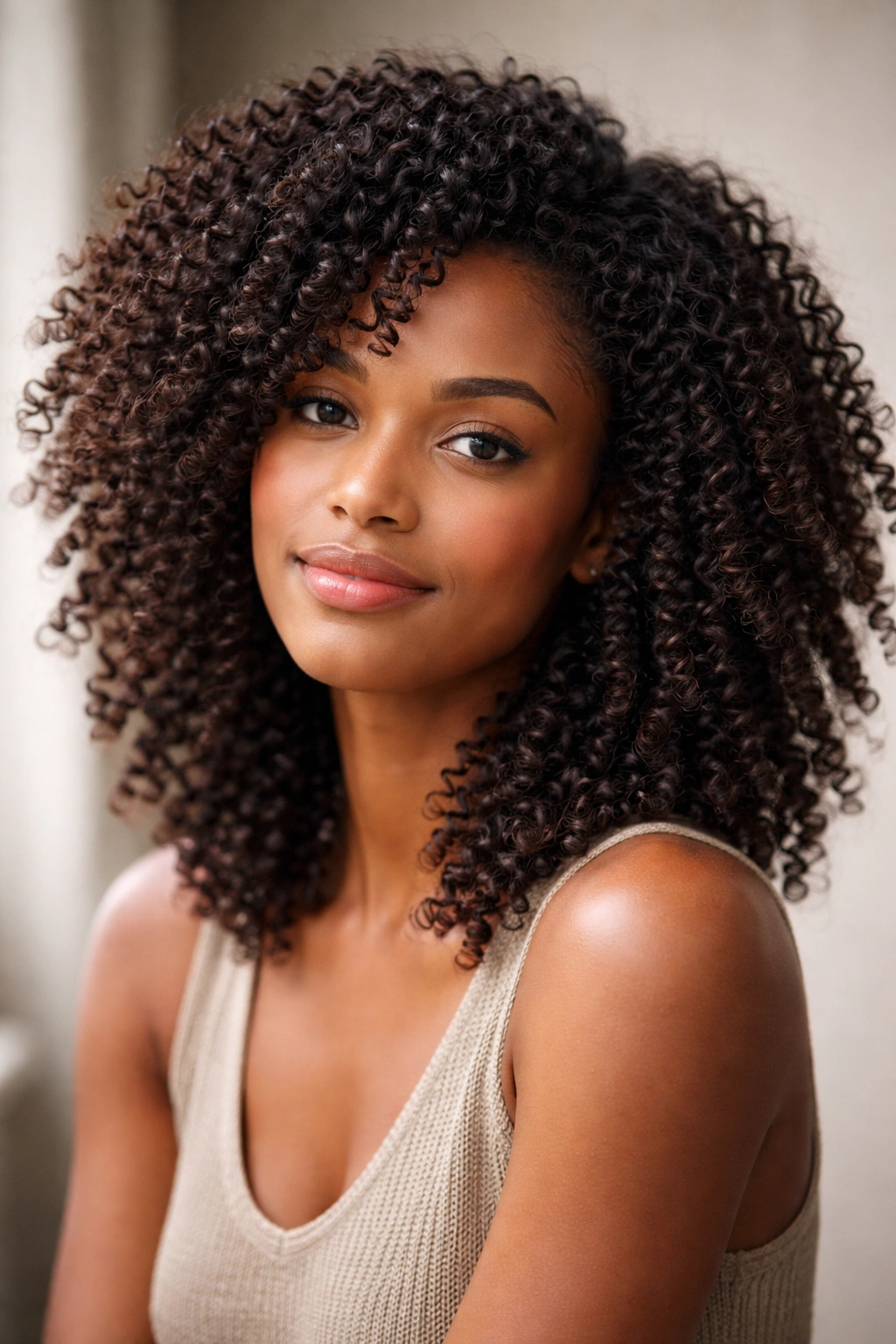 Wash-and-go afro hair with natural curl clumps