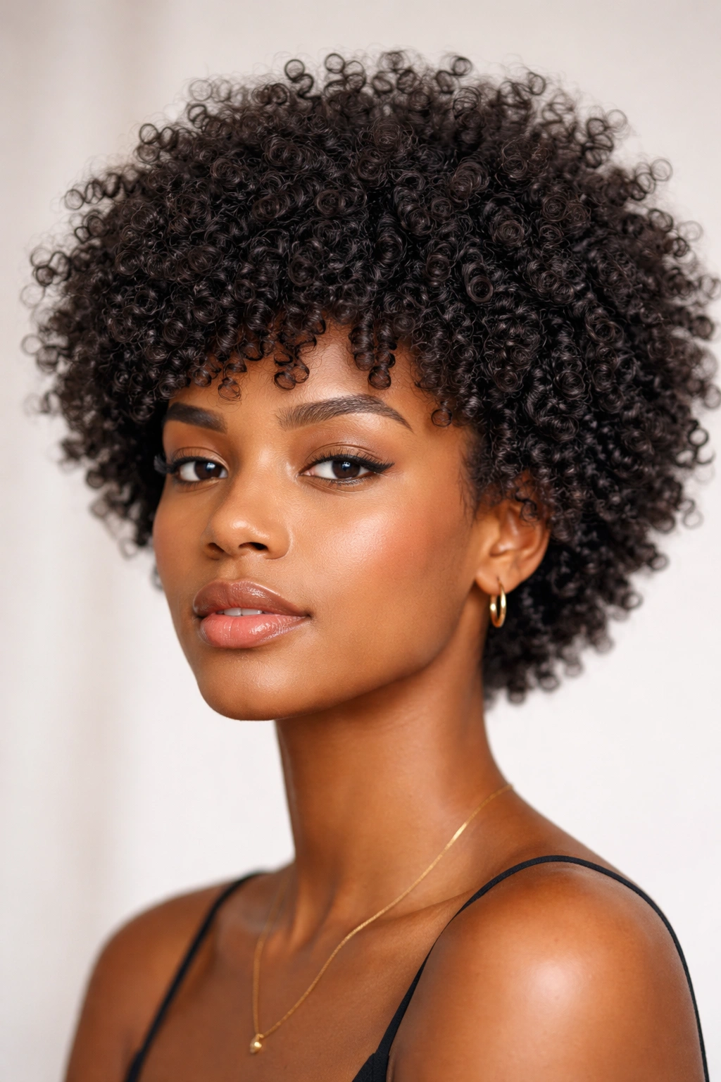Close-up of a defined wash-and-go cloud fro with tight, well-defined curls and full volume